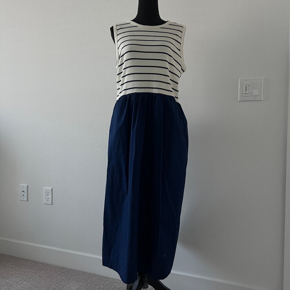 J Crew Factory Striped Ribbed Knit Mixy Dress Large Sleeveless